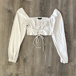 Forever 21 Lace-Up Peasant Square Neck Crop Top in White Women’s Medium